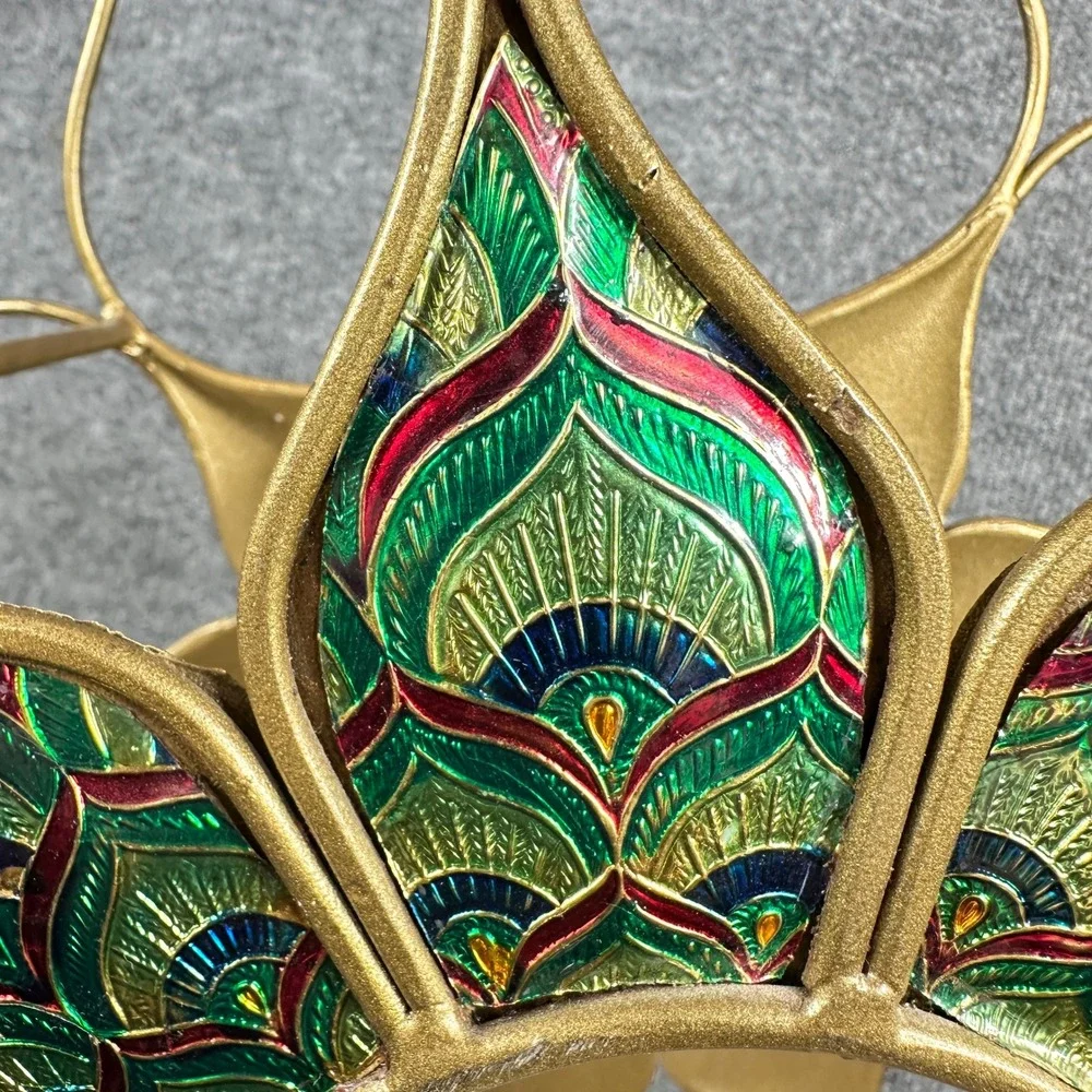 VTG Pier One Wine Rack Lotus Enamel Peacock Art Nouveau Bohemian Eclectic Jewel